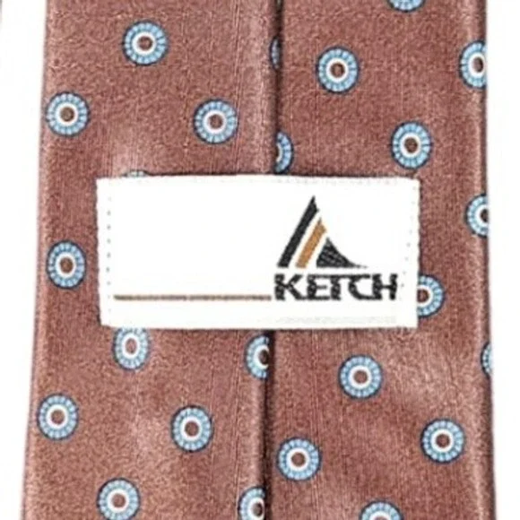 Vintage 70s Ketch Tie Brown Blue Medallion Geometric Made In USA Polyester 80s - Picture 4 of 7